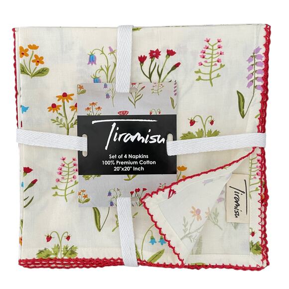 TIRAMISU Wild Flowers Spring Floral 100% Premium 20x20 Cotton Napkins NEW - Picture 3 of 8